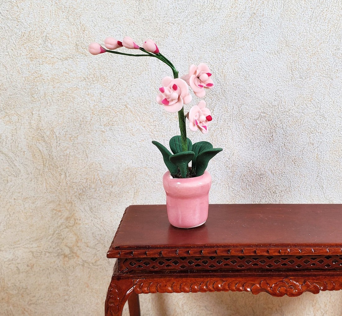 Dollhouse Pink Phalaenopsis Orchid in Pink Ceramic Pot Miniature 1:12 Scale