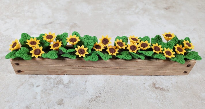 Dollhouse Sunflowers in 5.5" Wooden Window Box Miniature 1:12 Scale