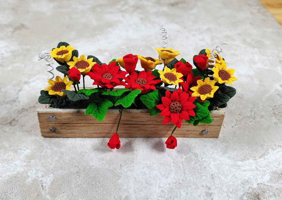 Dollhouse Fall Flowers in Window Box Planter Miniature 1:12 Scale