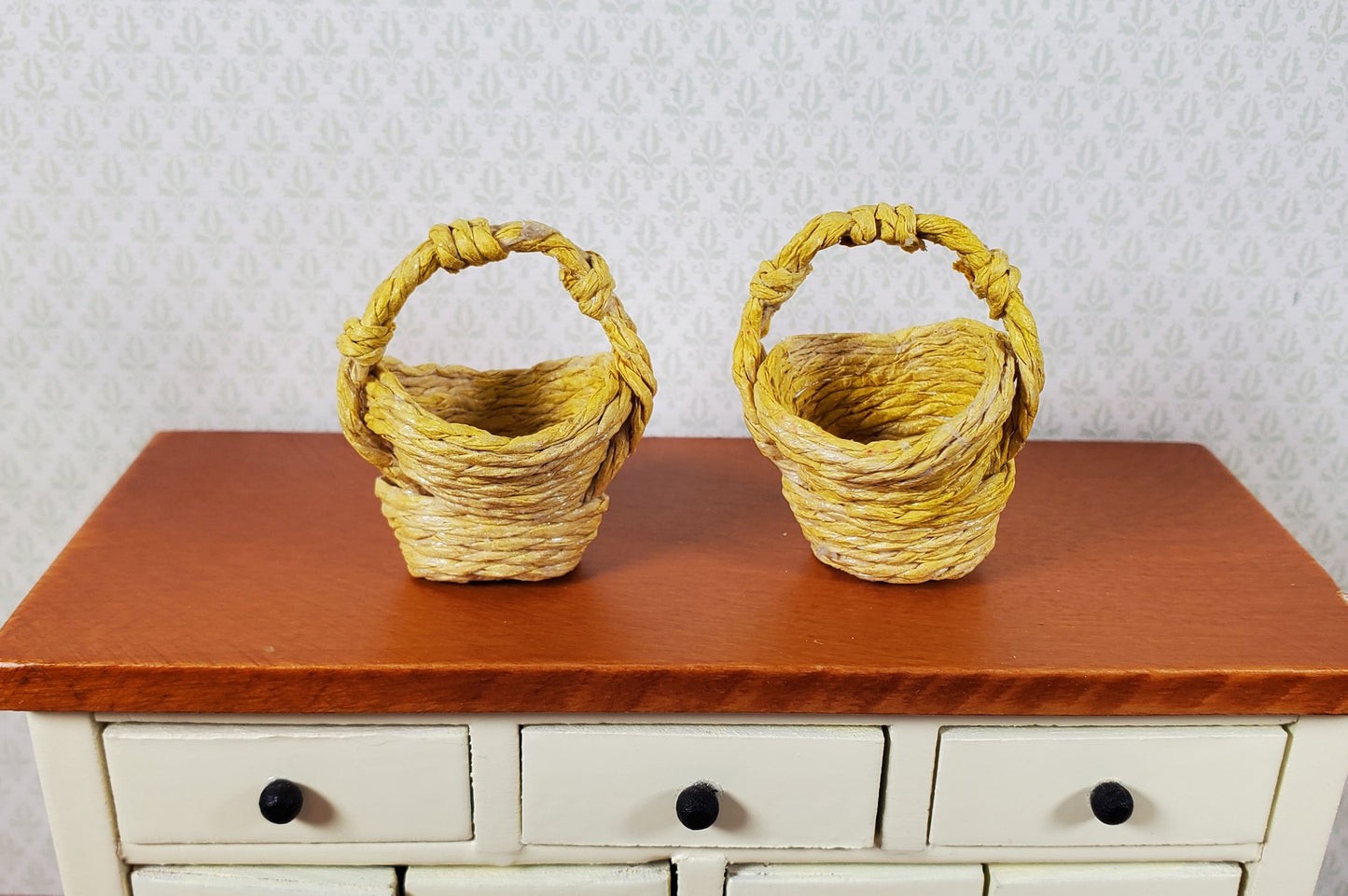 Dollhouse Miniature Set of 2 Yellow Baskets