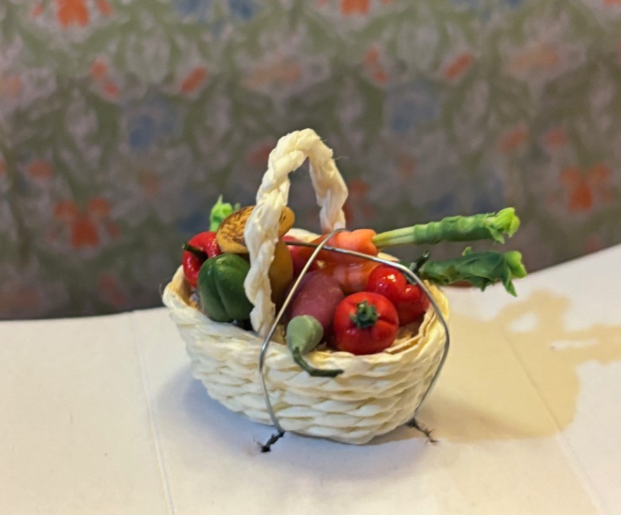 Basket of Assorted Vegetables - Dollhouse Miniature
