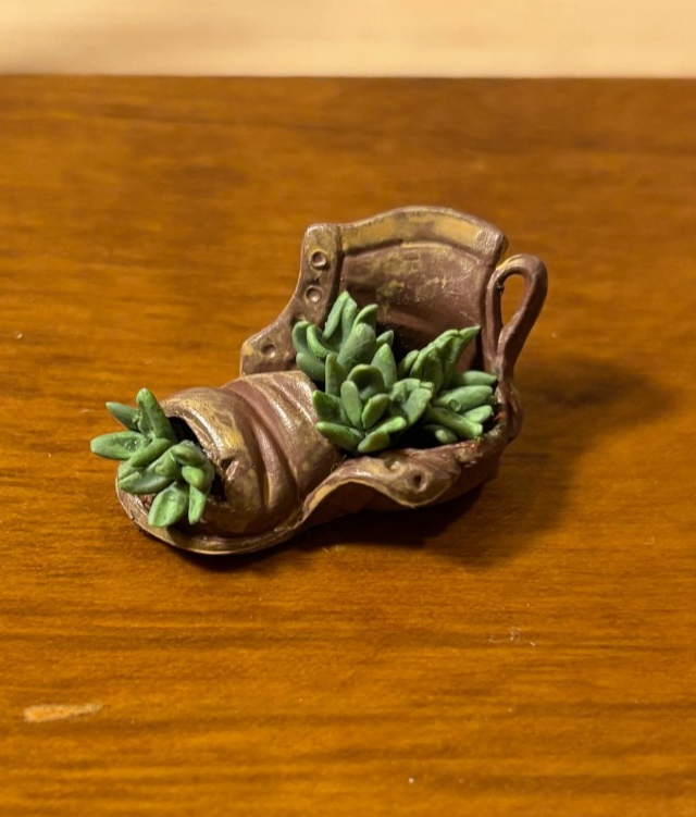Dollhouse Miniature Old Shoe with Plant Handcrafted