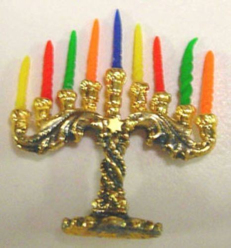 Dollhouse Miniature Patina Menorah and Candles