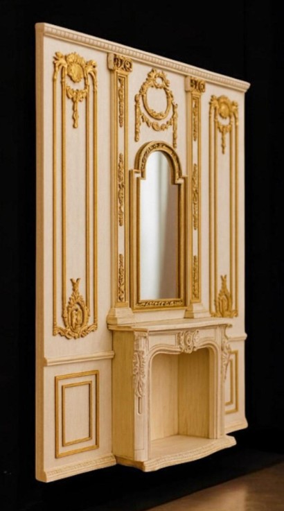 Dollhouse Miniature Wood Wall Panel With Fireplace 1:12 Unfinished