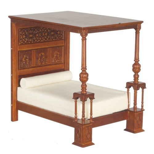 JBM Dollhouse Miniature Tudor Bed in Walnut