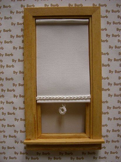 Dollhouse Miniature Designer Window Shade, Braided Trim, Crocheted Pull