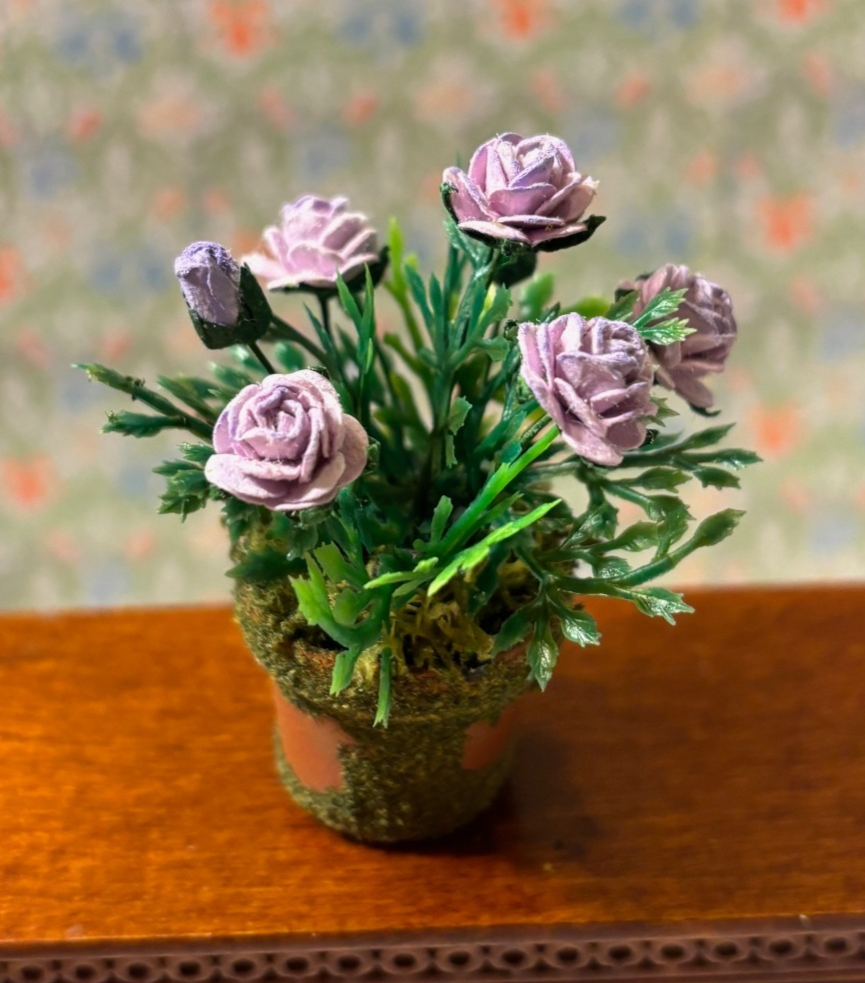 Dollhouse Miniature Light Purple Potted Rose Handcrafted
