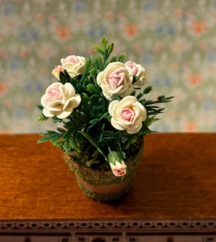 Dollhouse Miniature Light Pink Potted Rose Handcrafted