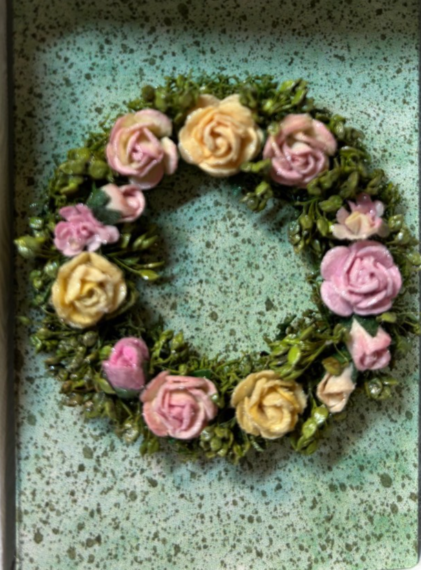 Dollhouse Miniature Round Rose Wreath Handcrafted