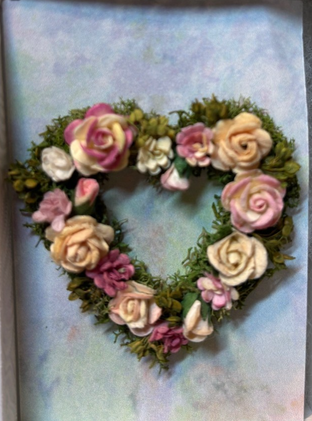 Dollhouse Miniature Heart Rose Wreath Handcrafted