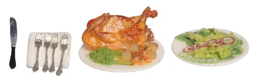 Dollhouse Miniature Chicken Dinner with Salad by Falcon Miniatures