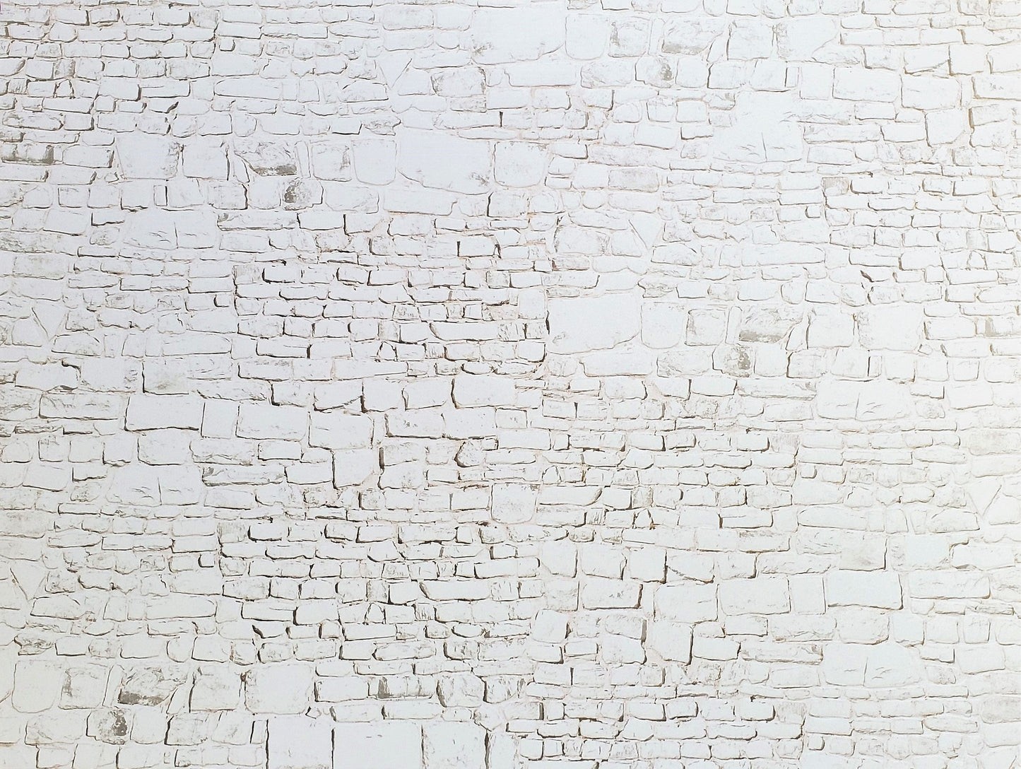 Dollhouse White Stone Wall Whitewashed Weathered Aged Embossed Card 1:12