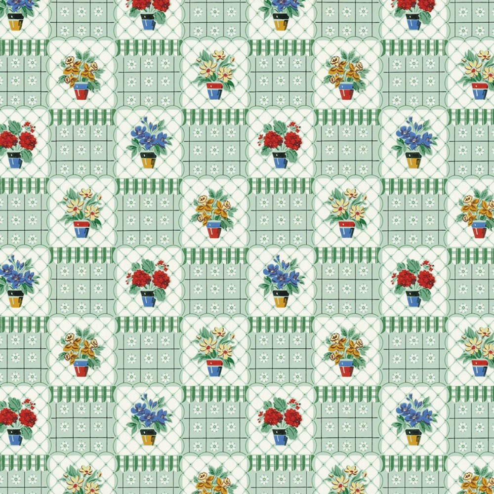 Bradbury and Bradbury Dollhouse Wallpaper - Flower Pots
