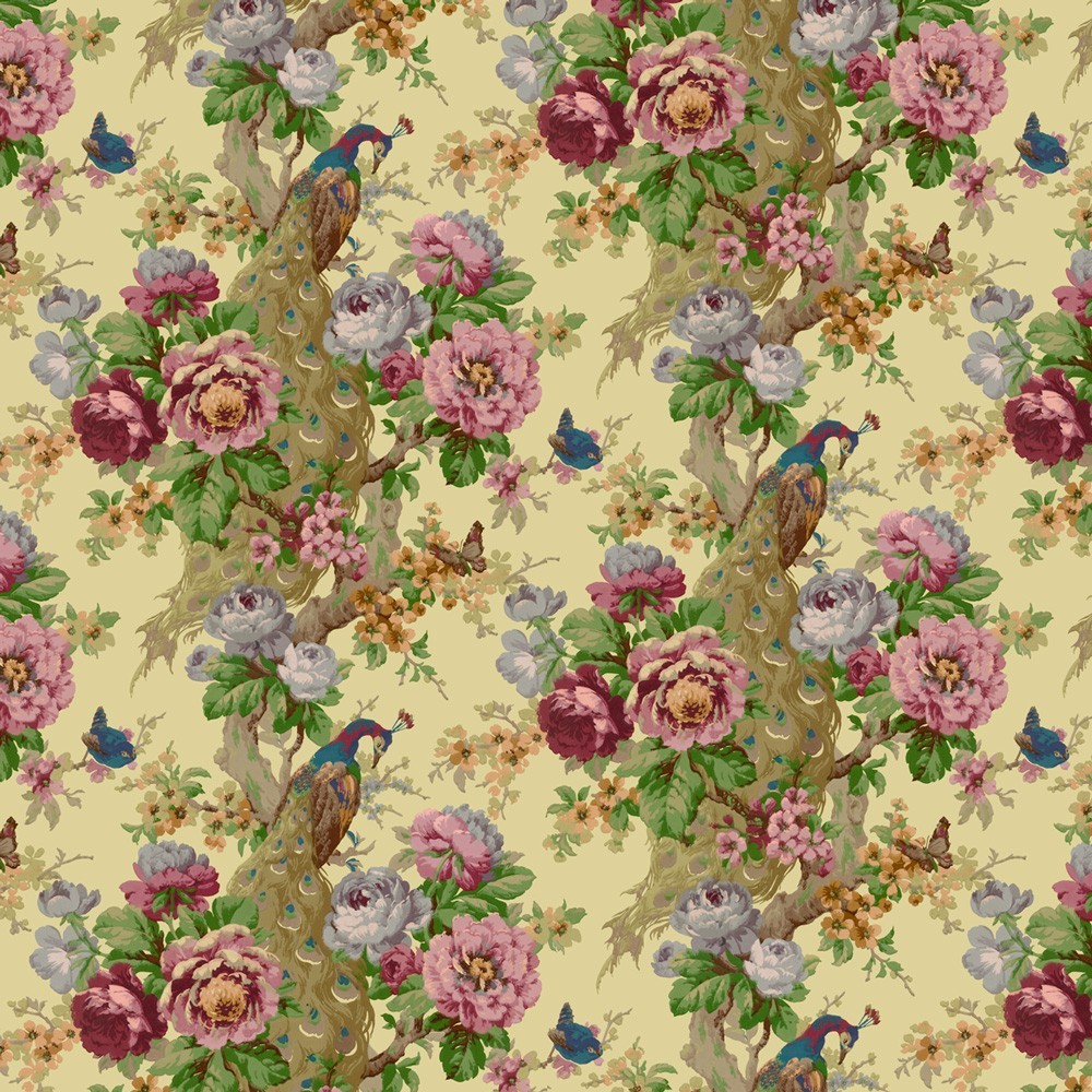 Bradbury and Bradbury Dollhouse Wallpaper - Peacock and Rose
