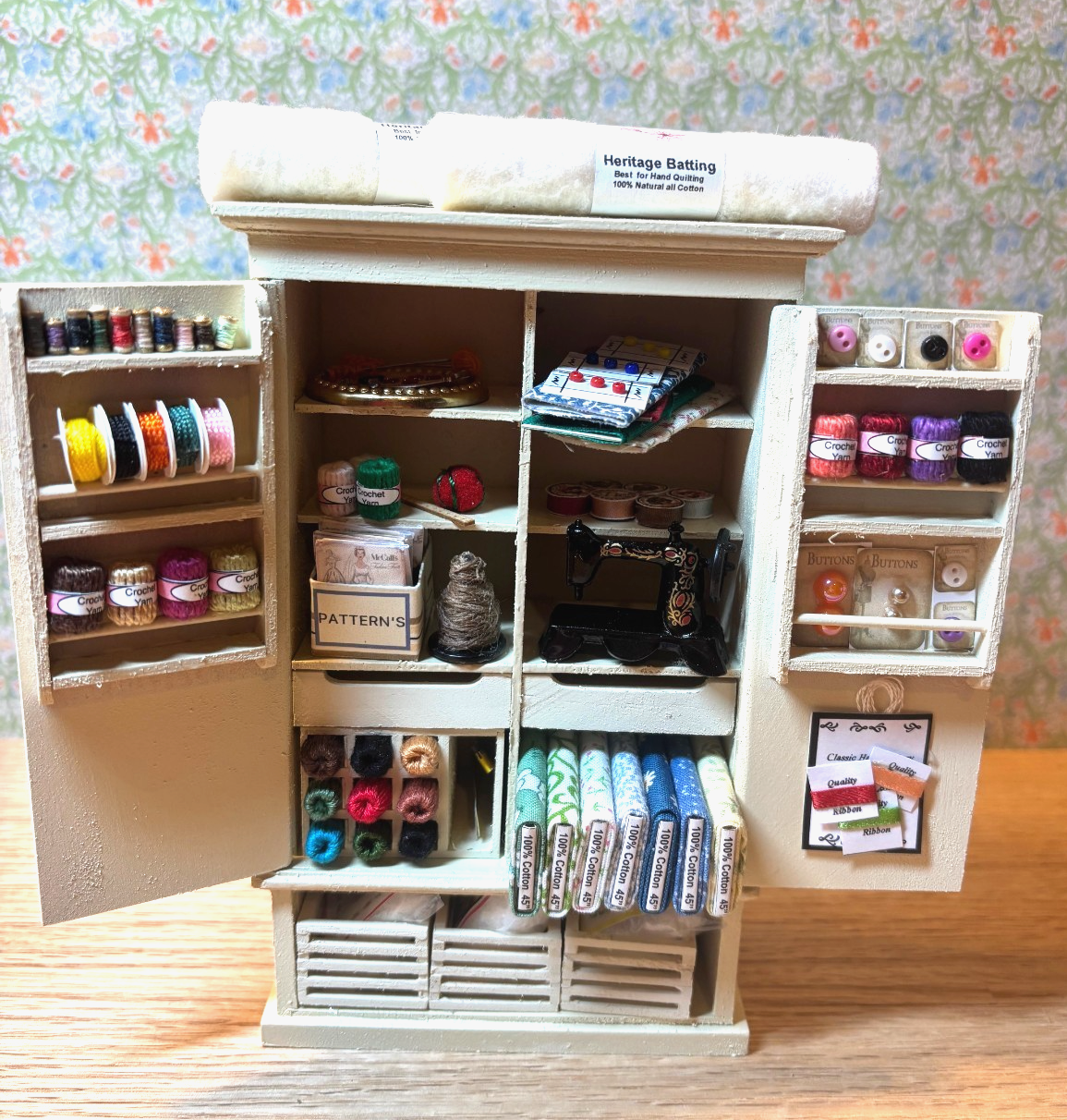 Dollhouse Miniature Handcrafted Sewing Cabinet #2 Loaded with Accessories