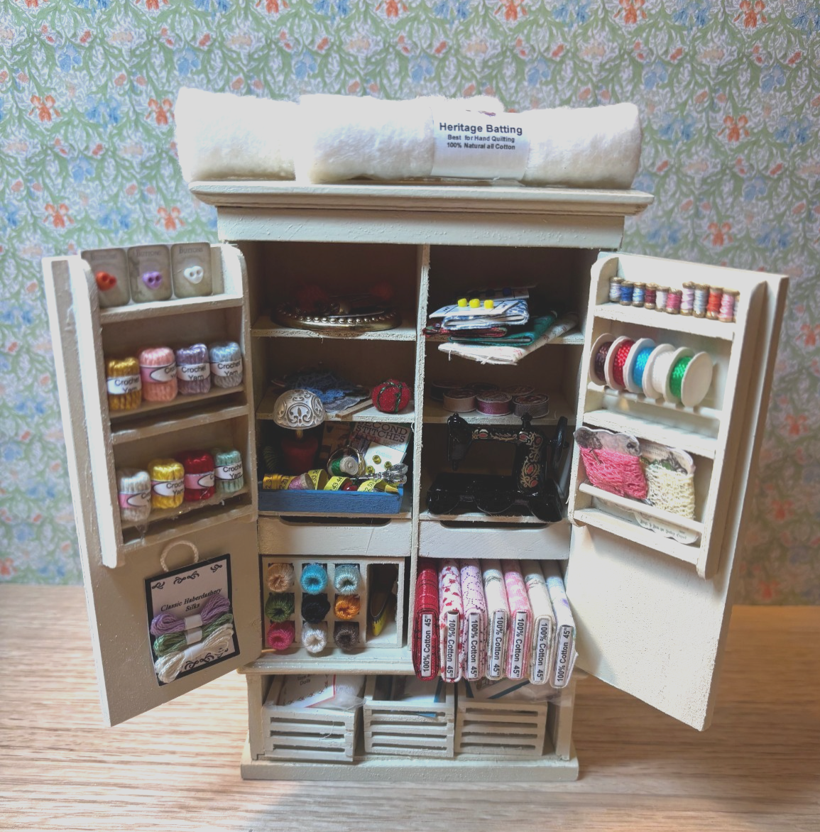 Dollhouse Miniature Handcrafted Sewing Cabinet #1 Loaded with Accessories