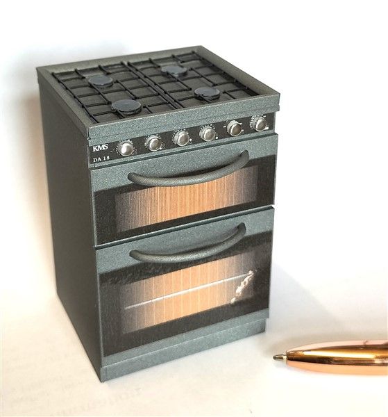 Dollhouse Miniature Gas Cooker, Double Oven, Silver by Delph Miniatures