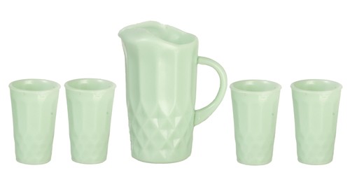 Dollhouse Miniature Jadite Pitcher with 4 Tumblers