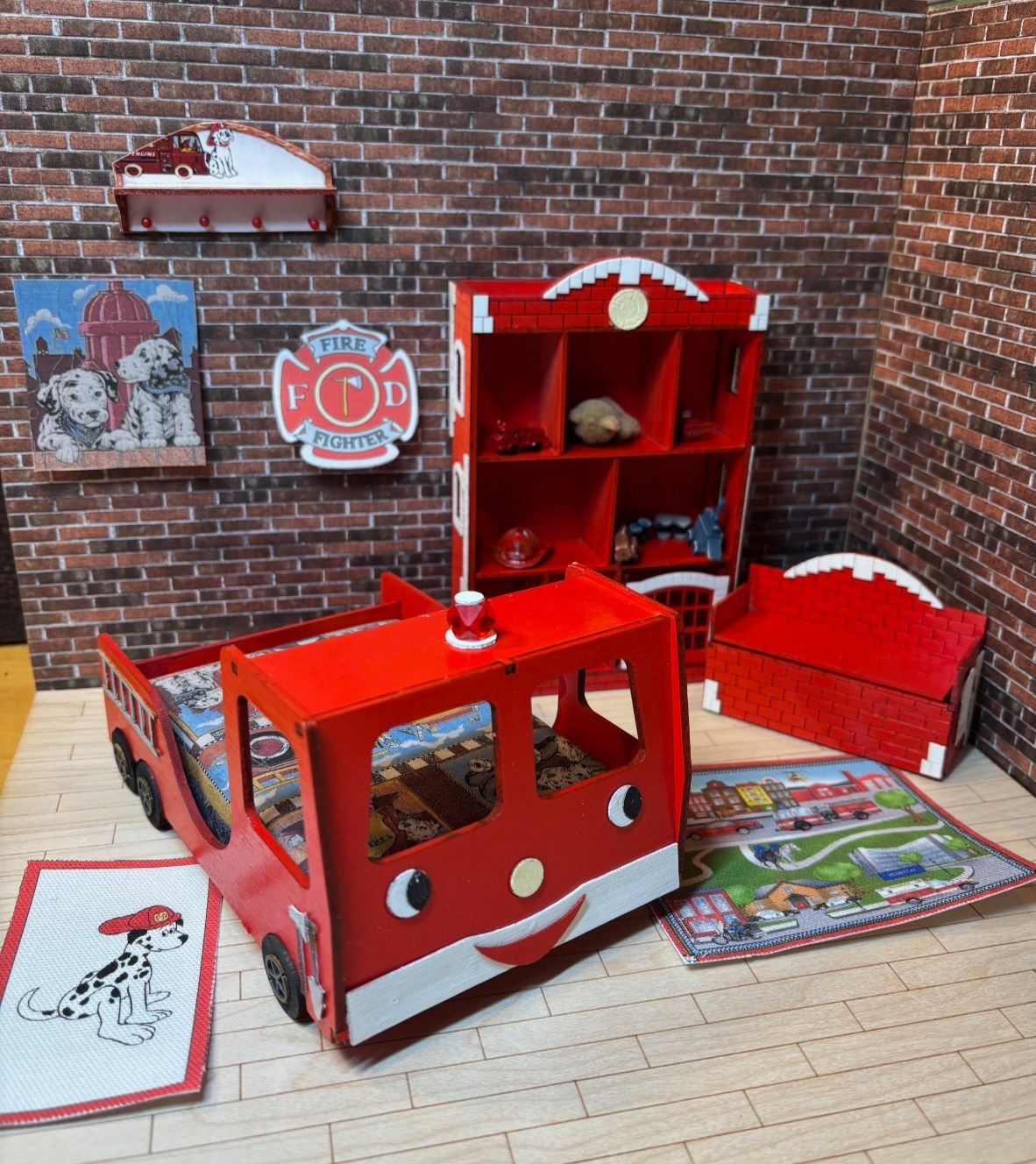 Dollhouse Miniature Handcrafted Firetruck Bedroom