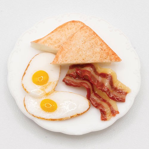 Dollhouse Miniature Bacon, Eggs, and Toast on Plate Artisan Made