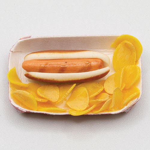 Dollhouse Miniature Hot Dog with Chips Artisan Made