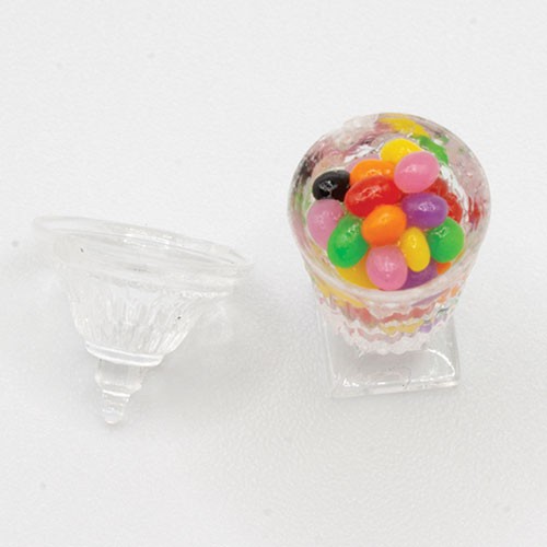 Dollhouse Miniature Jelly Beans in Candy Dish Artisan Made