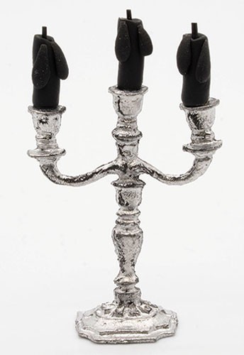 Dollhouse Miniature 3 Candle Stand with Black Candles Artisan Made