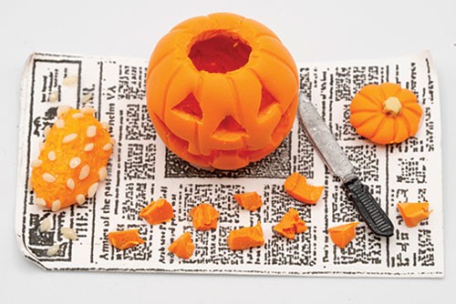 Dollhouse Miniature Carving Jack-O-Lantern on Paper Artisan Made