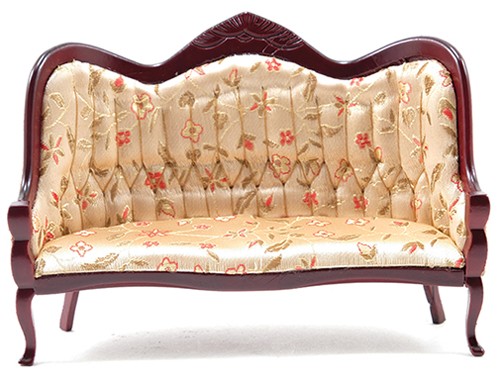 Dollhouse Miniature Victorian Sofa Floral Mahogany