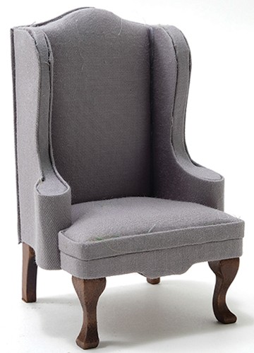 Dollhouse Miniature Chair, Walnut with Gray Fabric