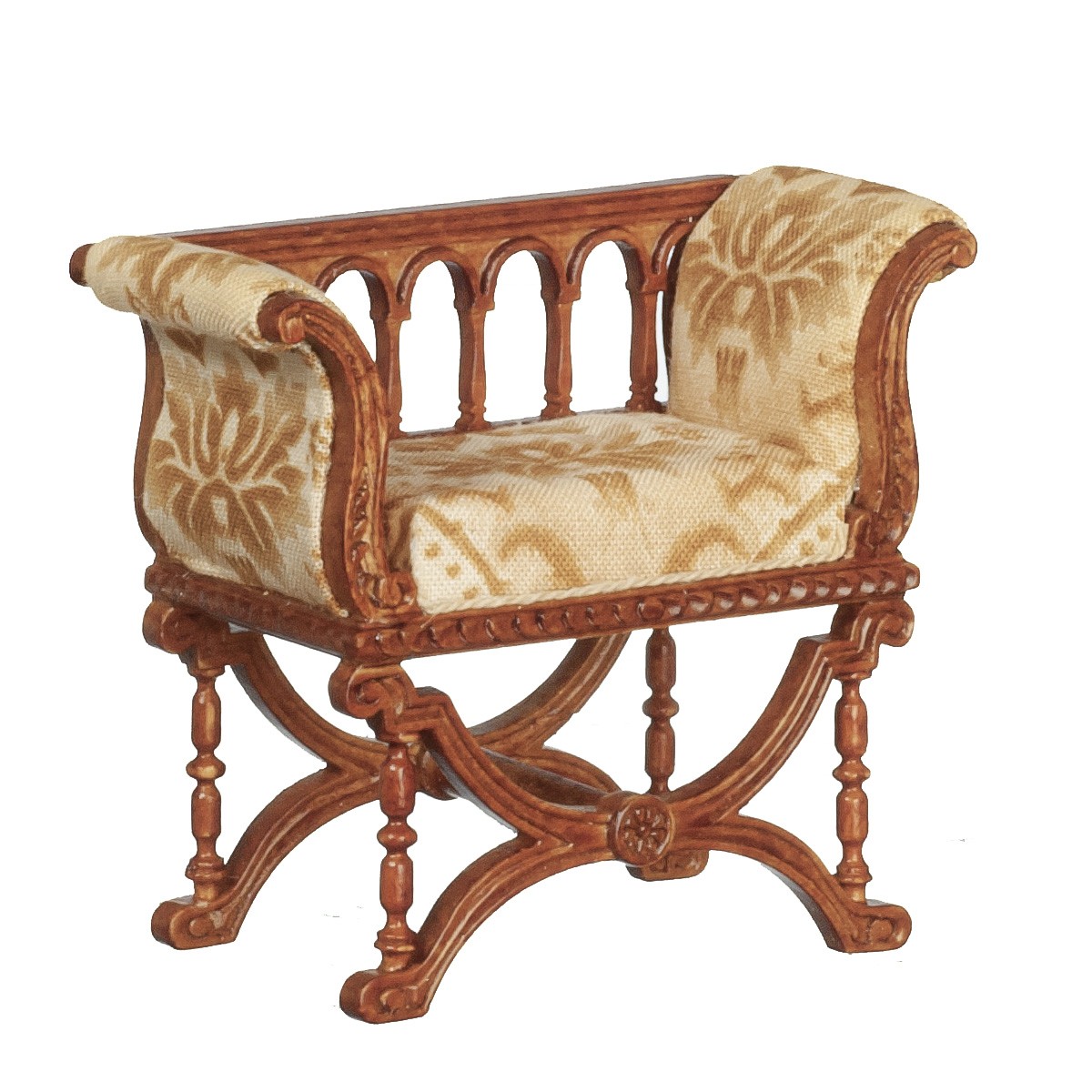 Gothic Curule Chair in Walnut by JBM - Dollhouse Miniature