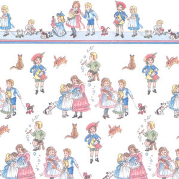 Dollhouse Wallpaper Country Children on White, by Jackson Miniatures