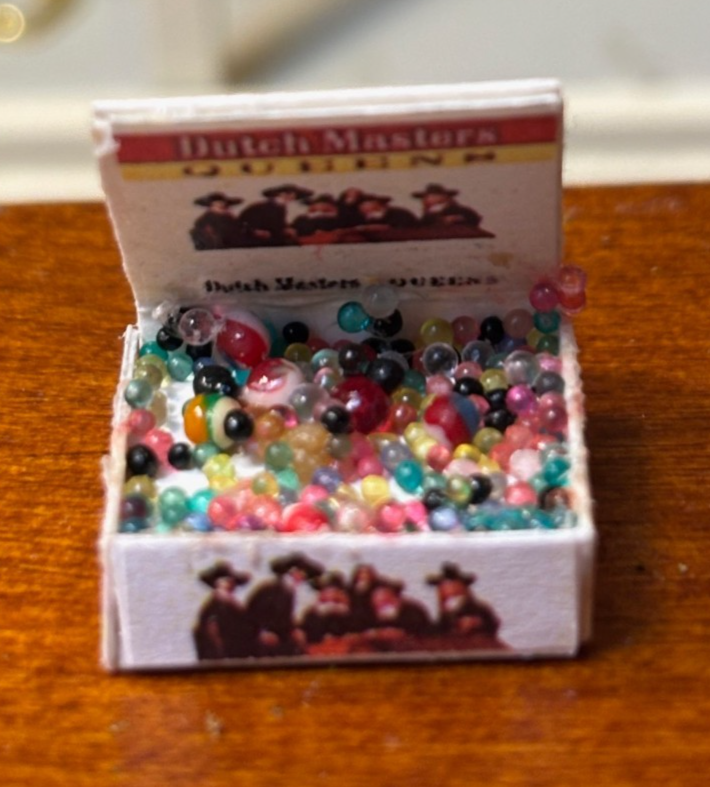 Dollhouse Miniature Marbles in Cigar Box, Handcrafted