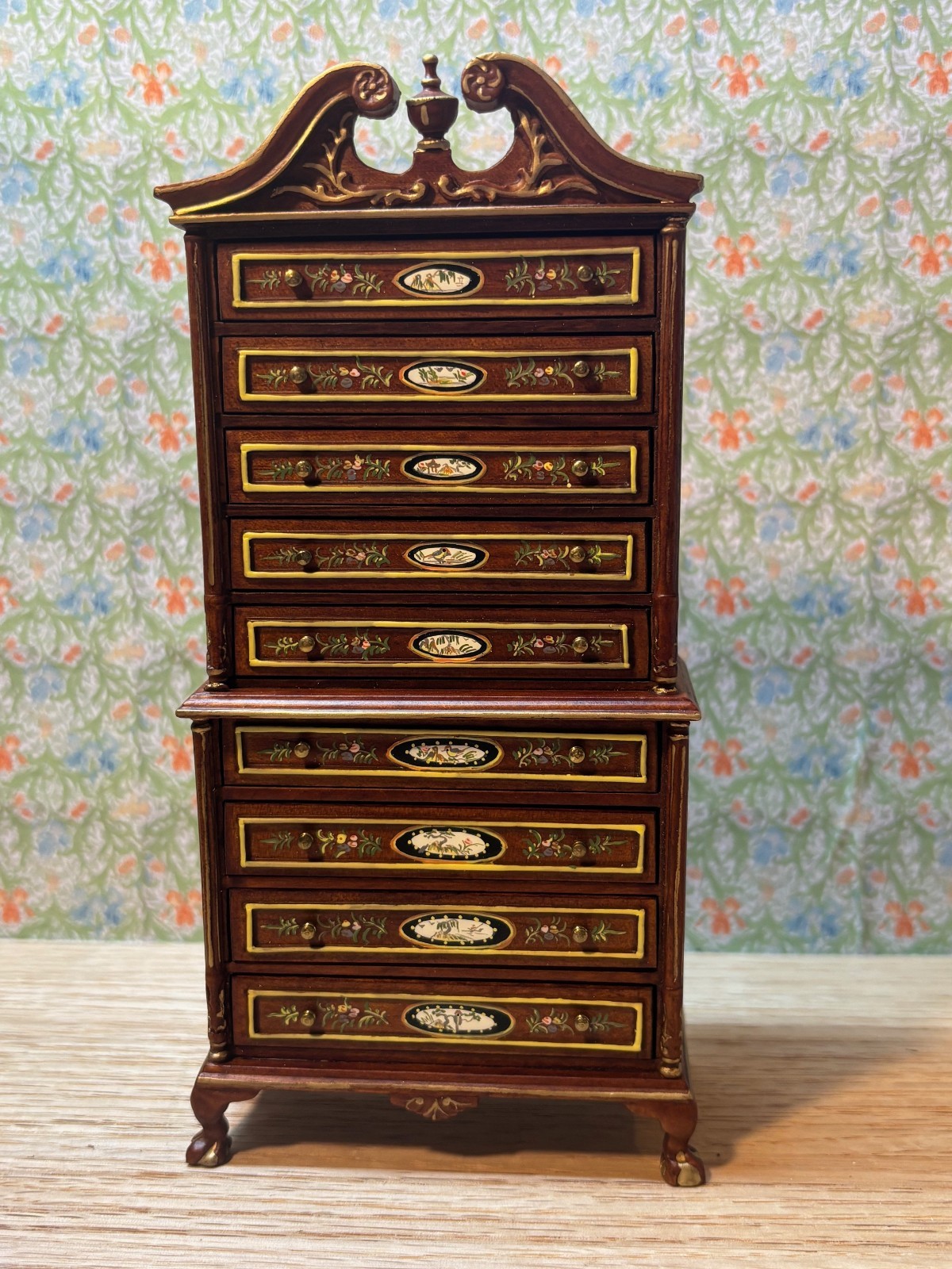Miniature Dollhouse Walnut Ornate Design Highboy by Hansson