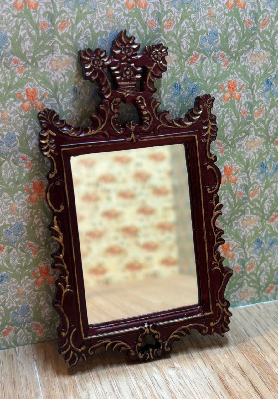 Miniature Dollhouse Ornate Walnut Mirror by Hansson