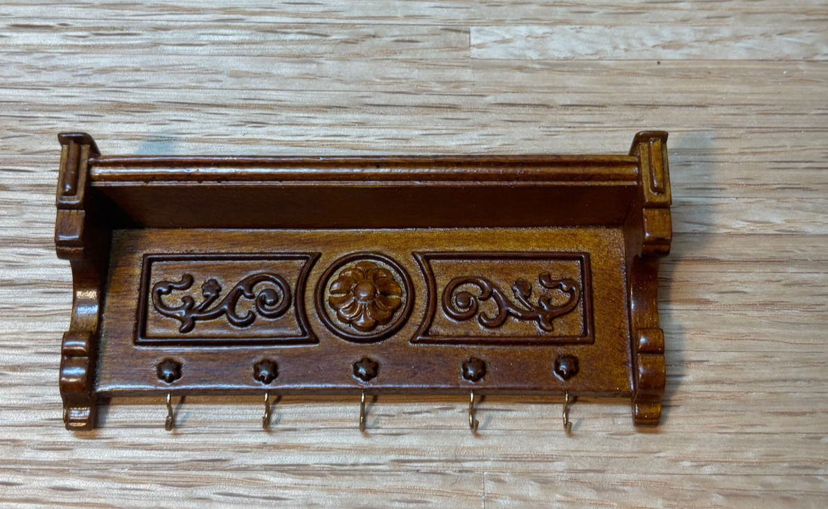 Dollhouse Miniature Walnut Shelf with Hooks by Hansson