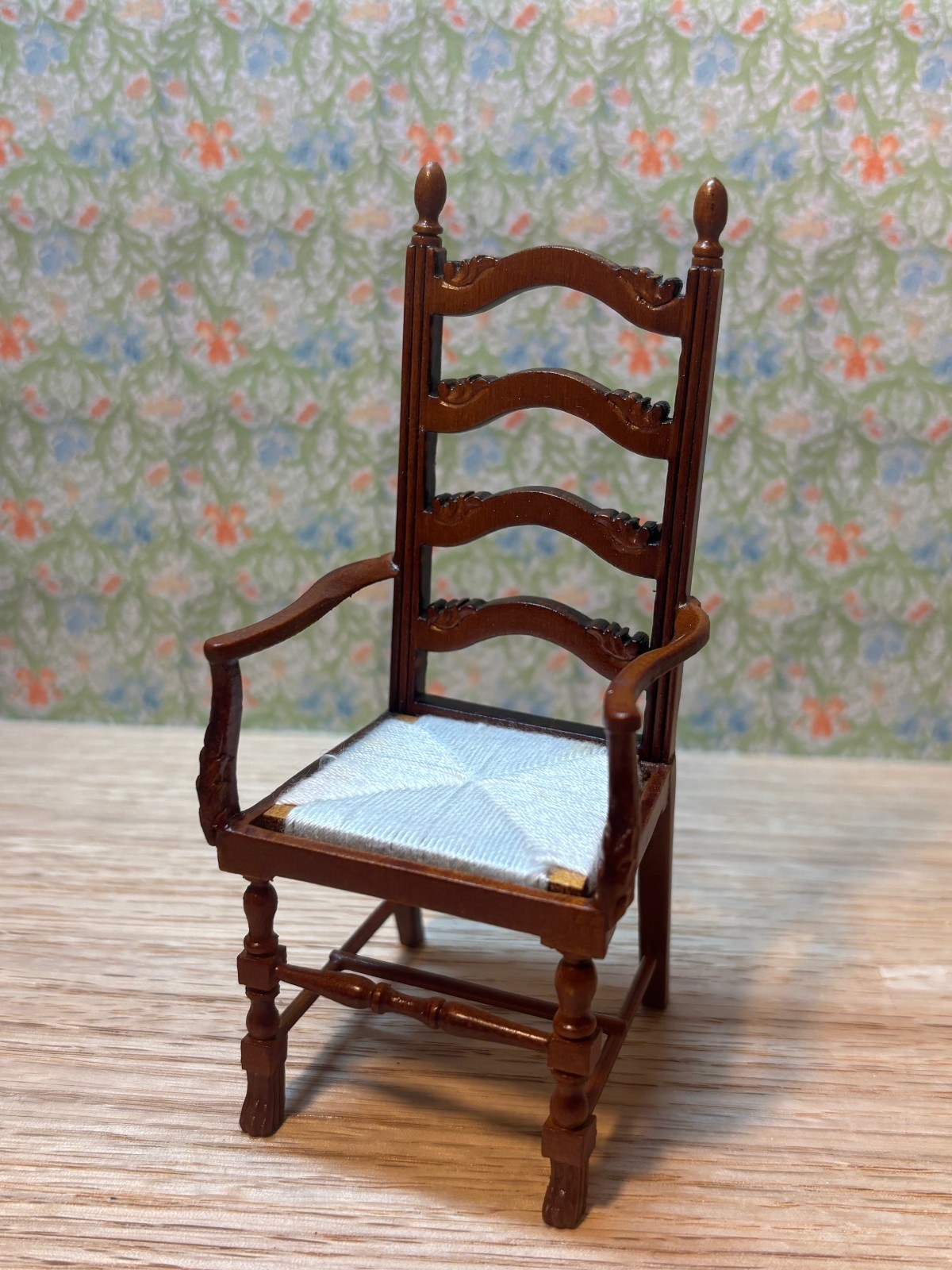 Dollhouse Miniature Walnut Ladderback Chair by Hansson