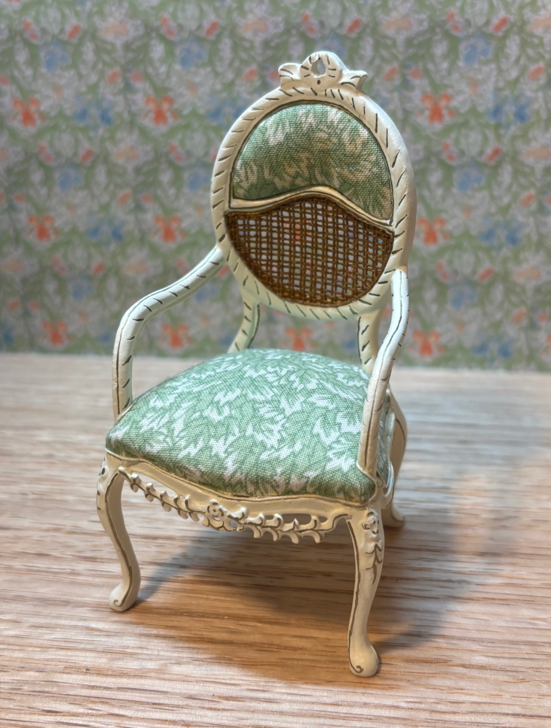 Dollhouse Miniature White Cane Back Chair by Hansson