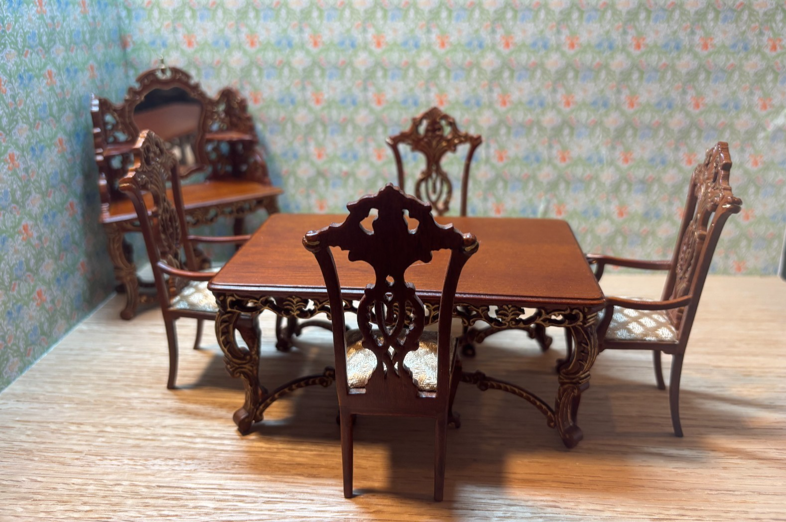 Dollhouse Miniature 6 Piece Walnut Dining Set Set by Hansson