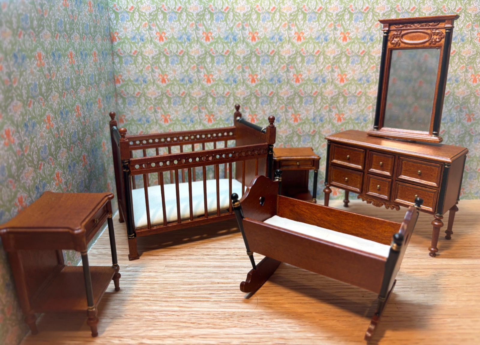 Dollhouse Miniature 6 Piece Walnut Nursery Set by Hansson