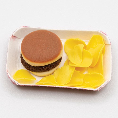 Dollhouse Miniature Hamburger with Chips Artisan Made