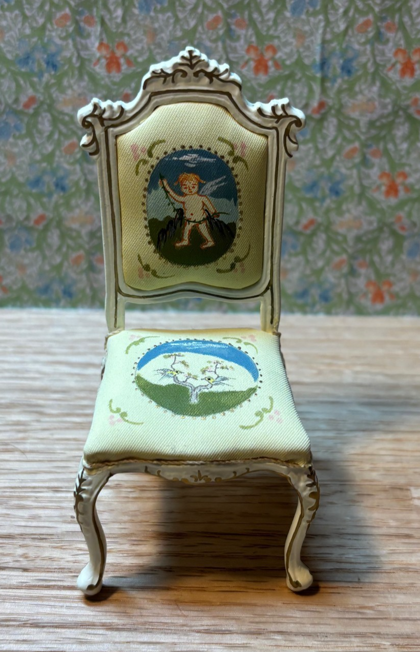 Dollhouse Miniature White Chair with Cupid Design by Hansson