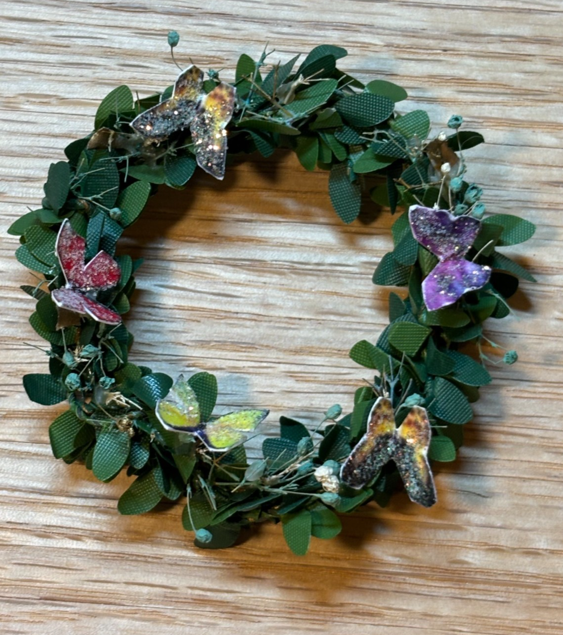 Dollhouse Miniature Butterfly Wreath with Greenery Handcrafted by Taylor Jade