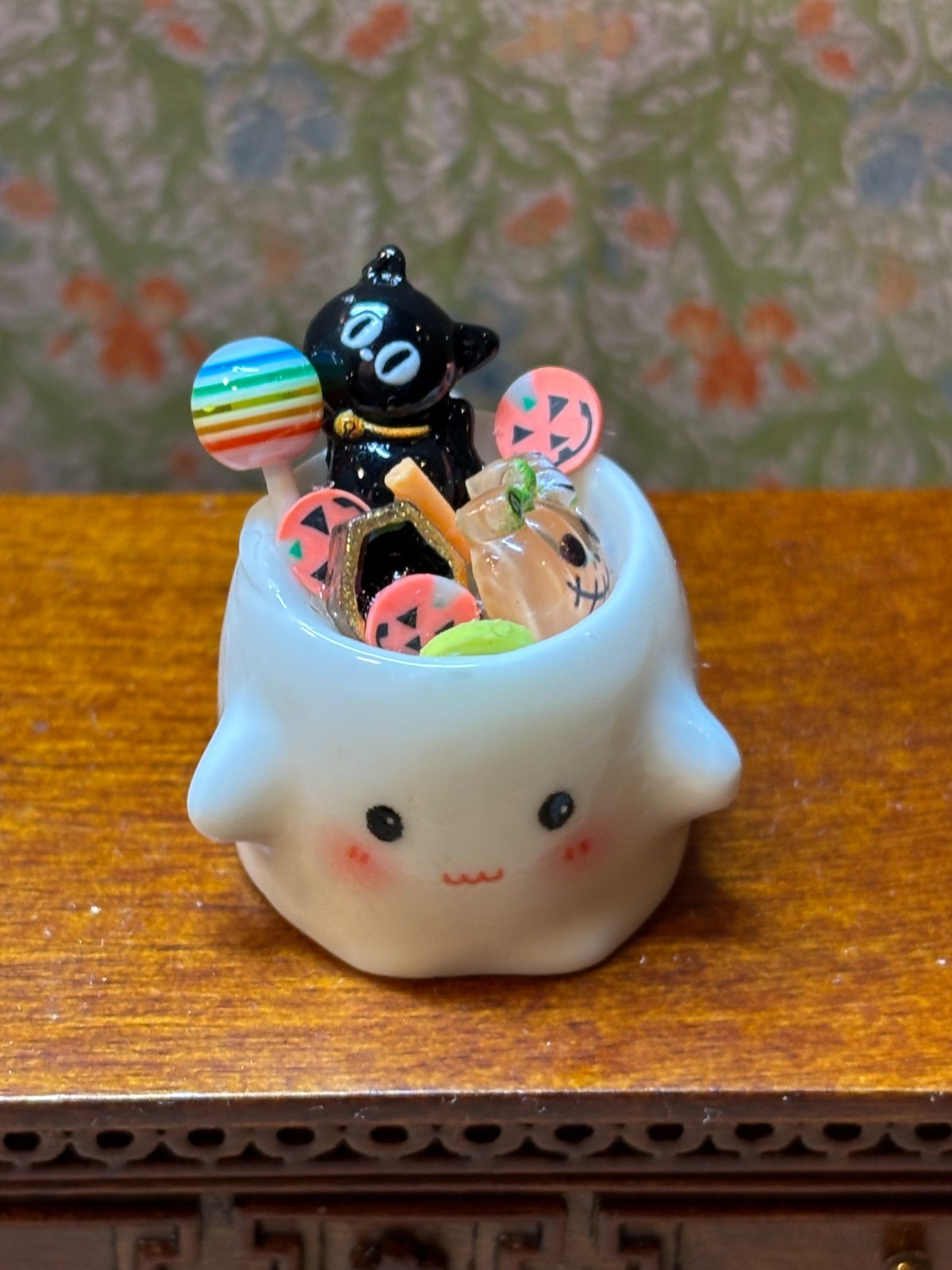Dollhouse Miniature Ghost Mug with Candy #2 Handcrafted