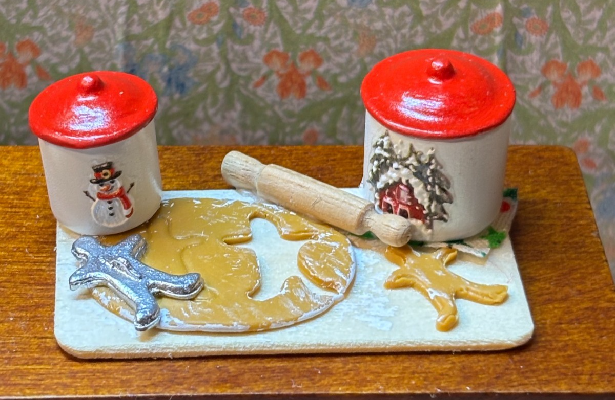 Dollhouse Miniature Making Christmas Cookies with Canisters Handcrafted