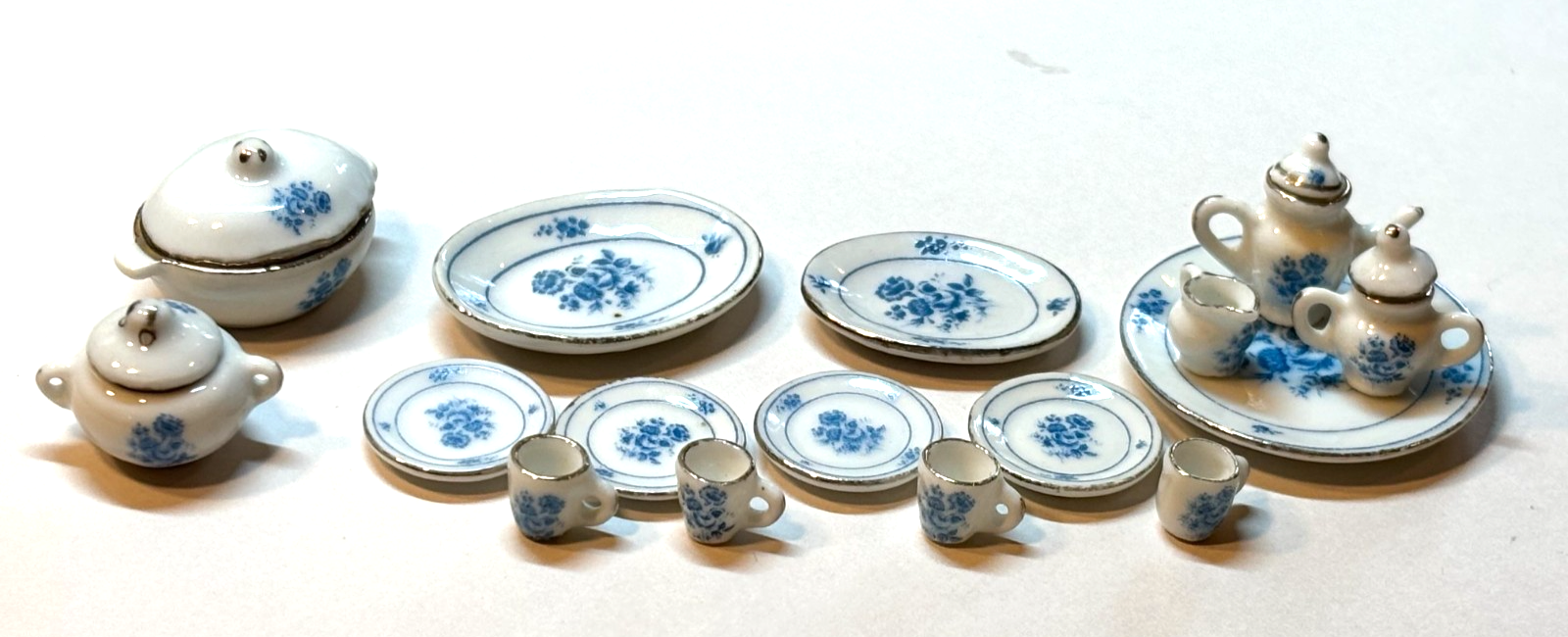 Dollhouse Miniature 20 Piece Blue Floral Tea Set