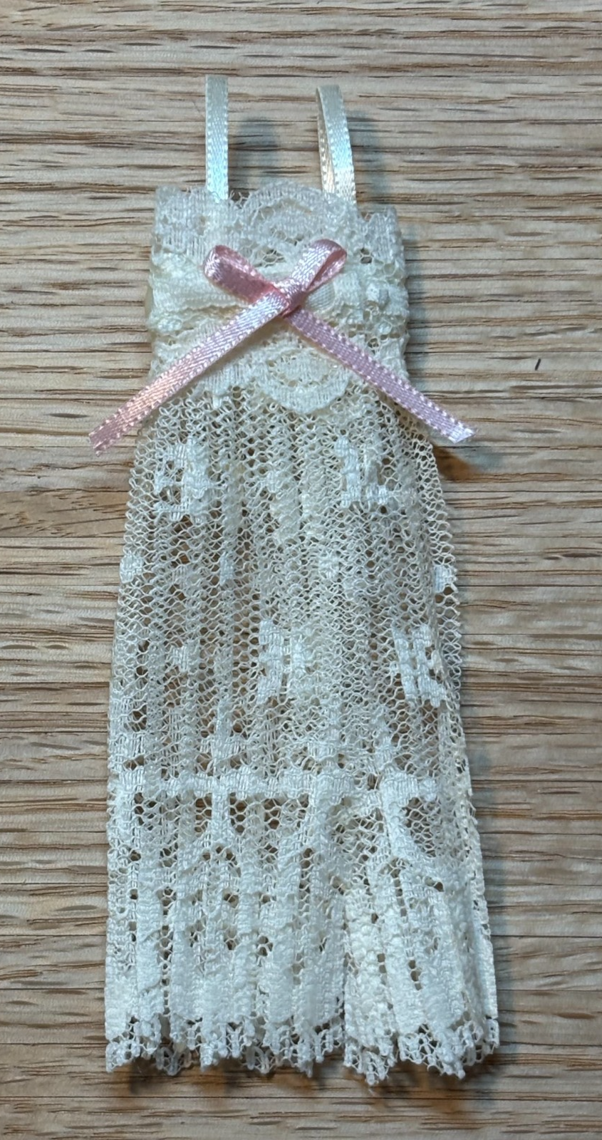 Dollhouse Miniature Lace Nightgown with Pink Bow Handcrafted