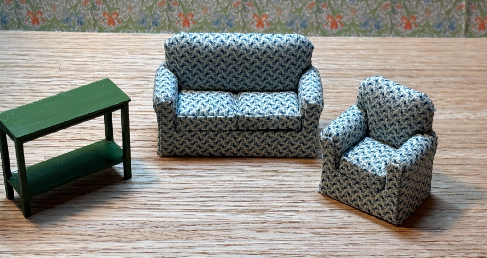Dollhouse Miniature Winter Fog Living Room Set Half-Scale 1/24 Handcrafted
