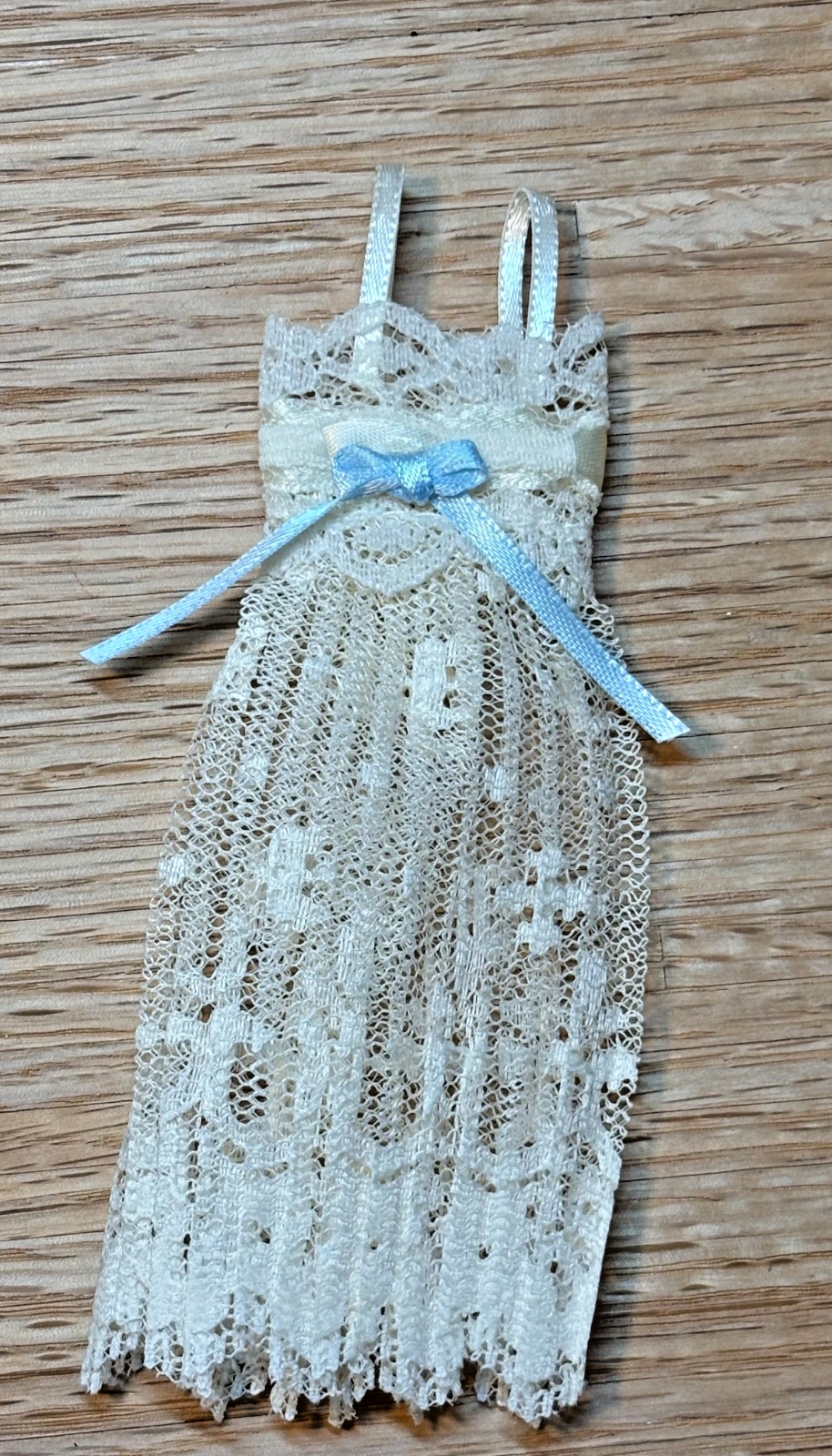 Dollhouse Miniature Lace Nightgown with Blue Bow Handcrafted