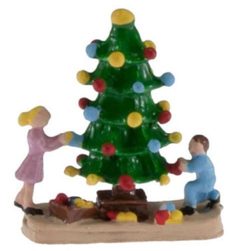 Dollhouse Miniature Christmas Tree with Children 7/8" Tall